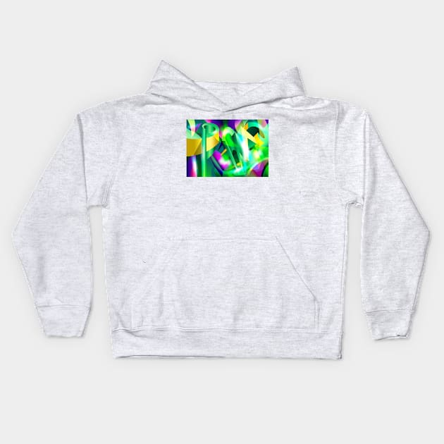 GREEN-ACID Cubism Abstract Digital Art # 07 Kids Hoodie by elkingrueso